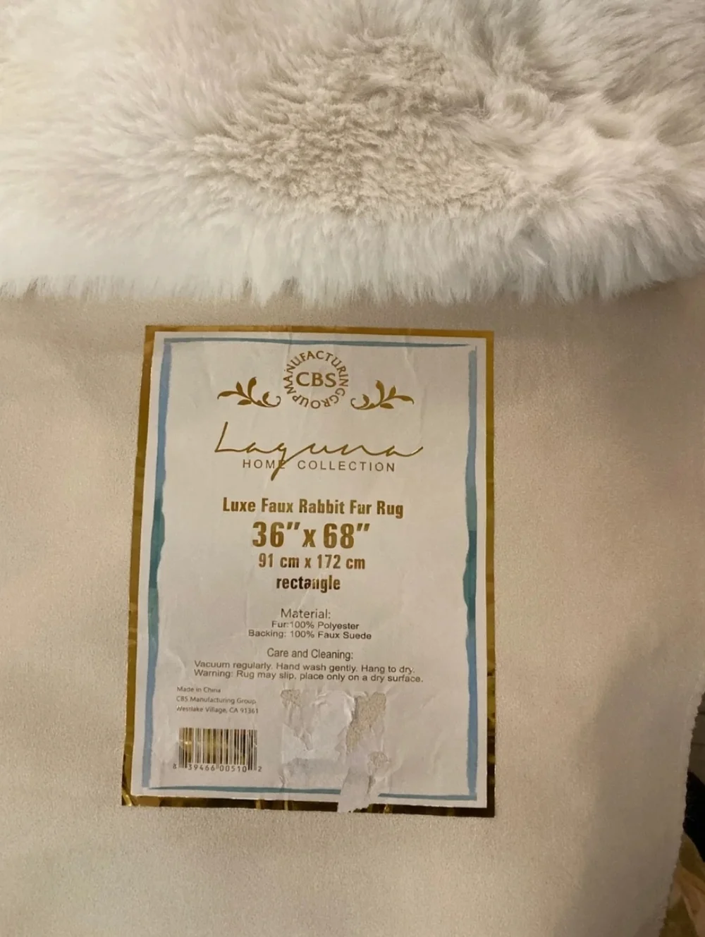 Laguna Home Collection white luxe faux rabbit fur rug